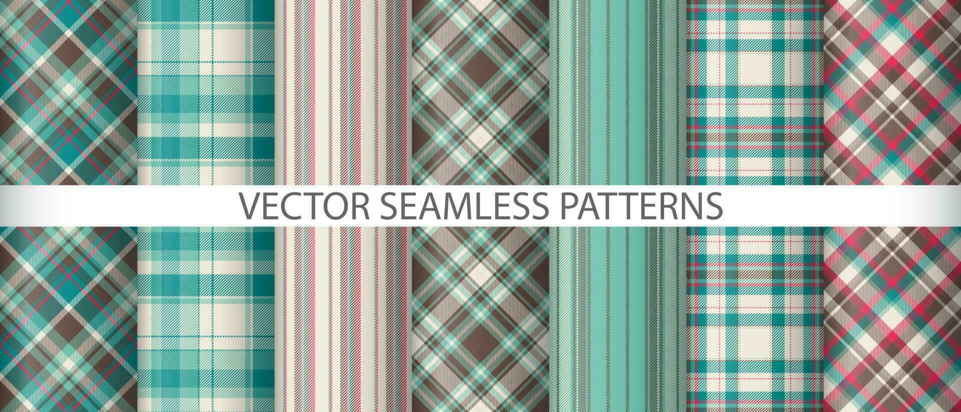 Set pattern check textile. Fabric vector background. Texture tartan seamless plaid.