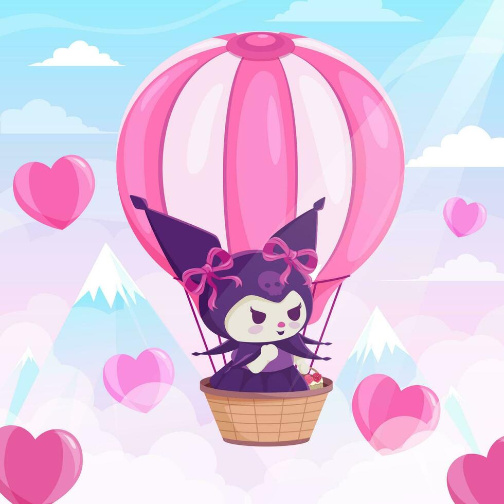 Cute Rabbit Ridding Air Ballon Concept vector