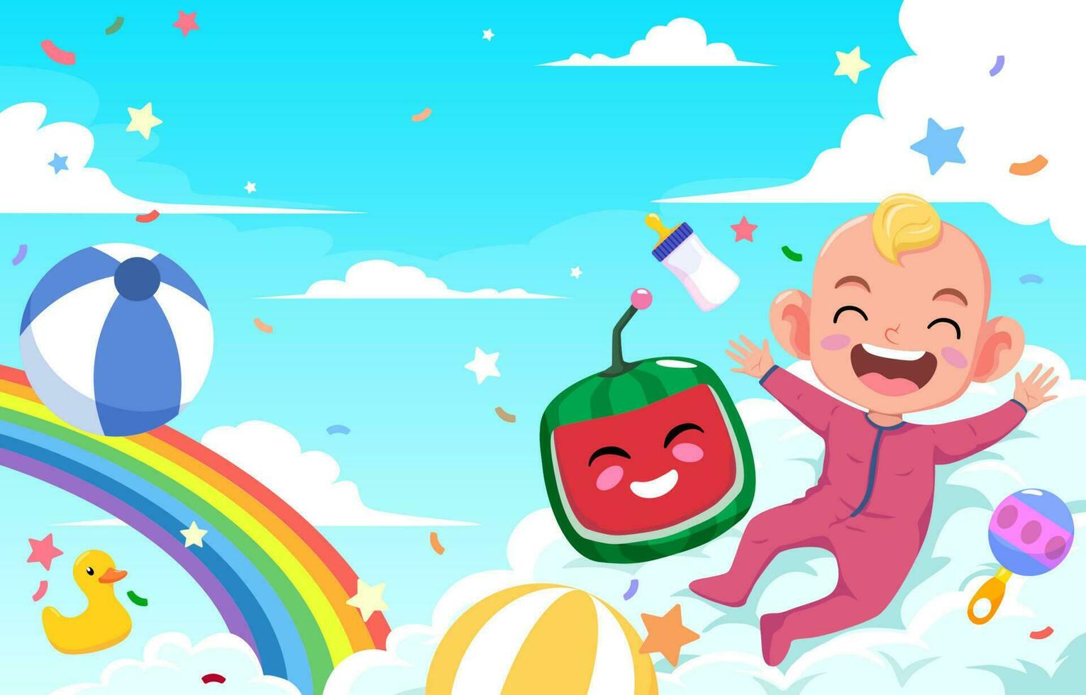 Baby Boy And Friend Playing Toys Background vector