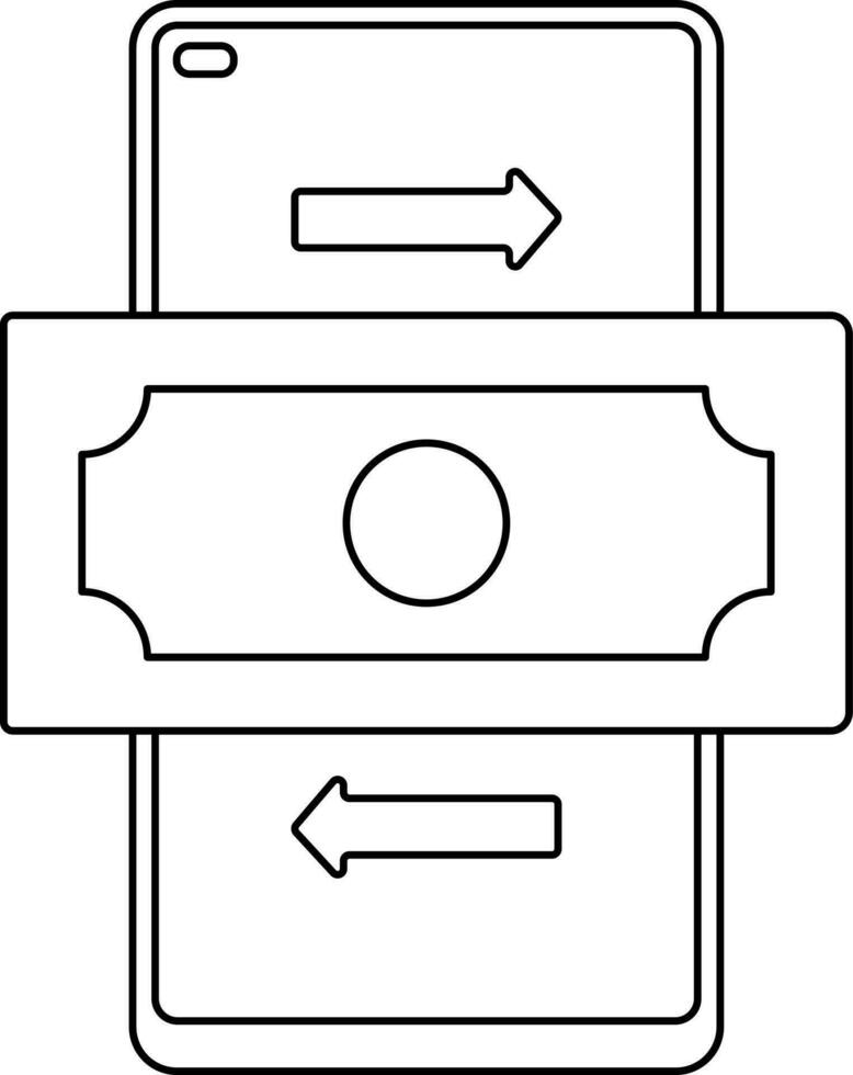 Money Transaction In Smartphone Icon In Black Line Art. vector