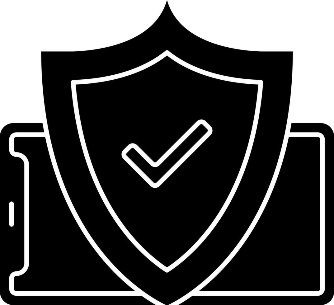 aprobar móvil seguridad icono en negro y blanco color. vector