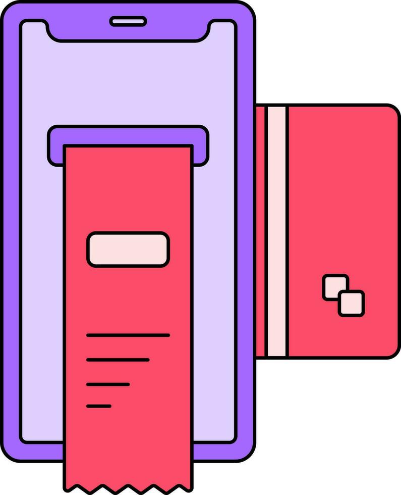 rojo y púrpura color en línea recibo en teléfono inteligente icono. vector