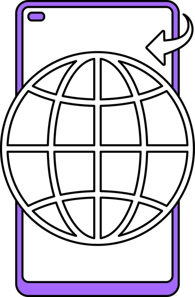 Smartphone With Global Icon In Purple And White Color. vector