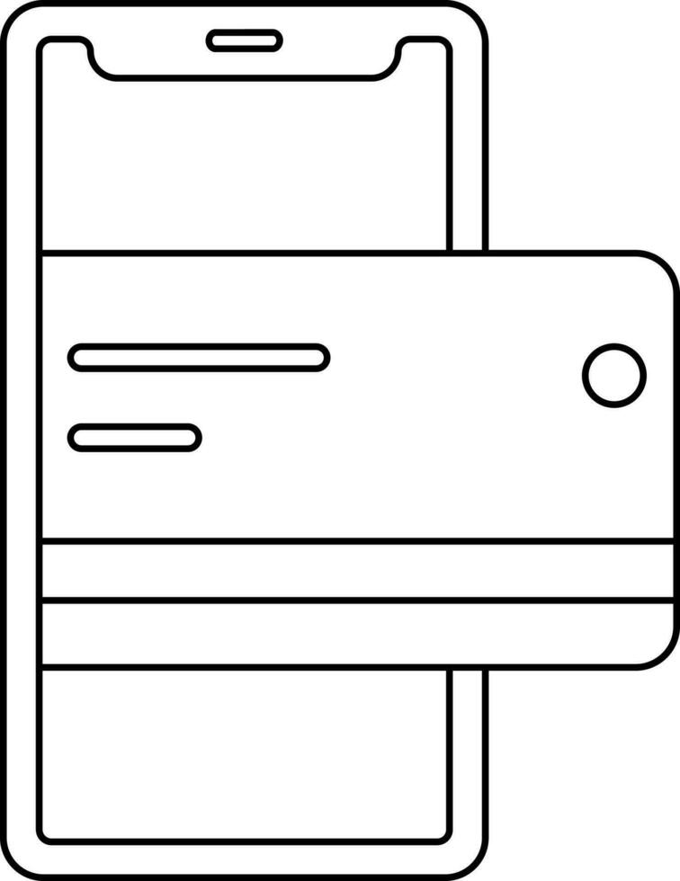 Smartphone With Payment Card Icon In Black line Art. vector