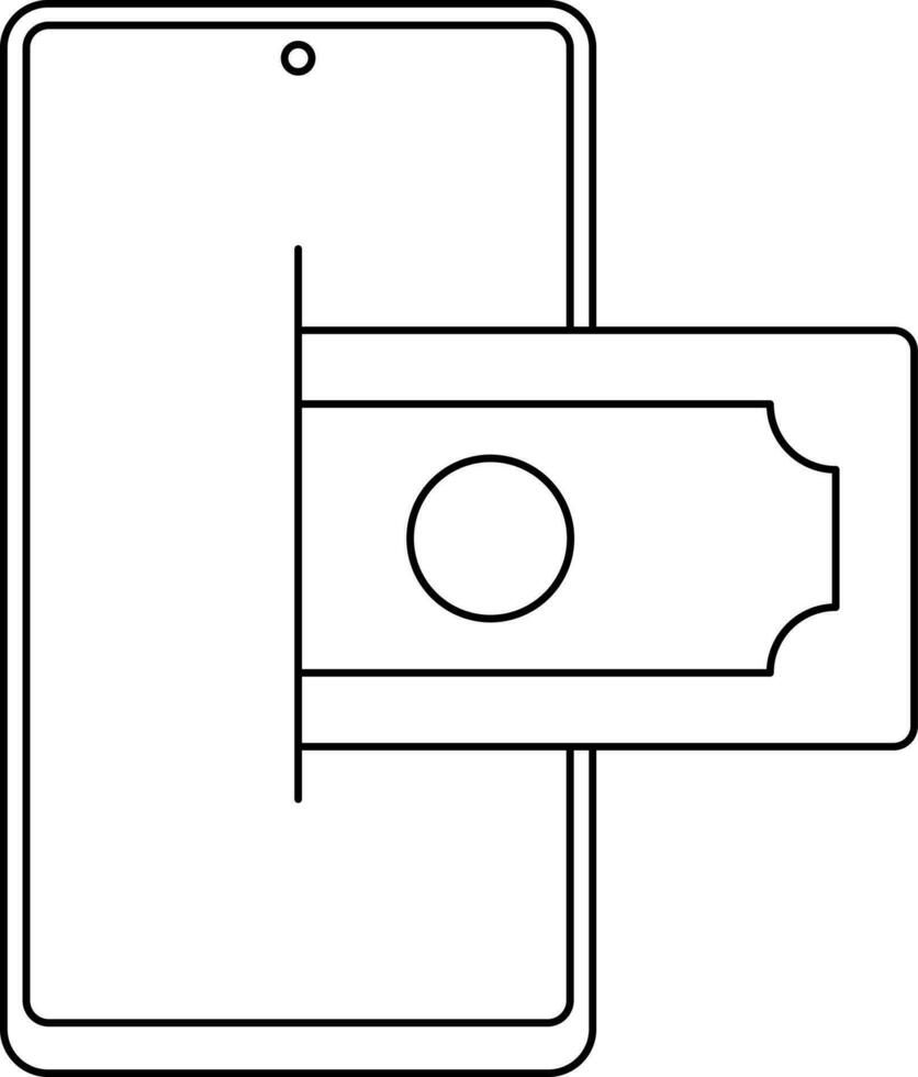 Smartphone With Banknote Icon In Black Outline. vector