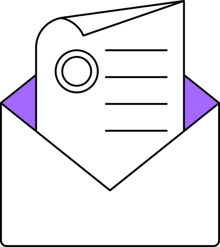 financiero papel en sobre icono en púrpura y blanco color. vector