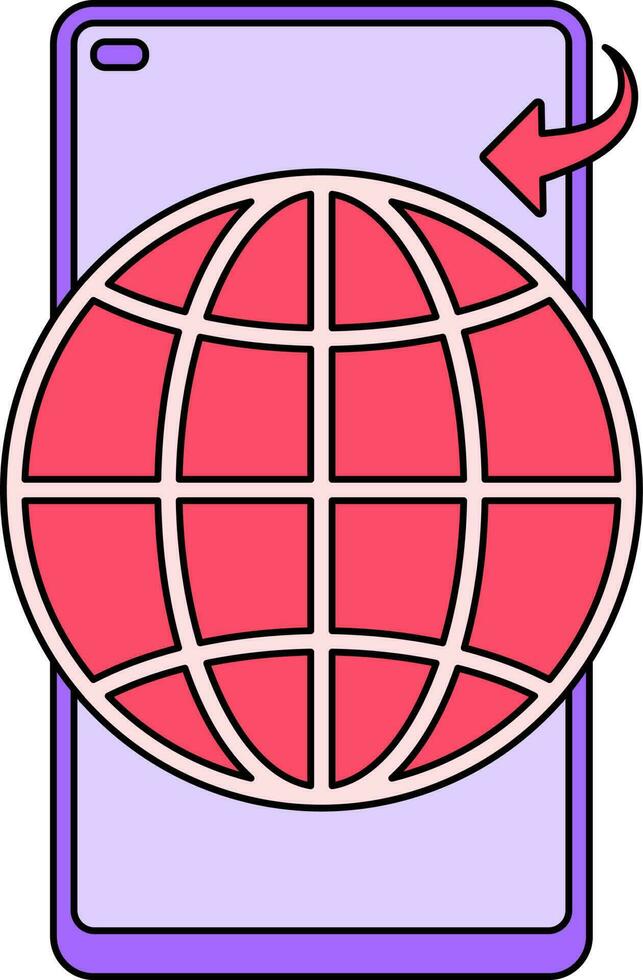 Smartphone With Global Icon In Red And Purple Color. vector