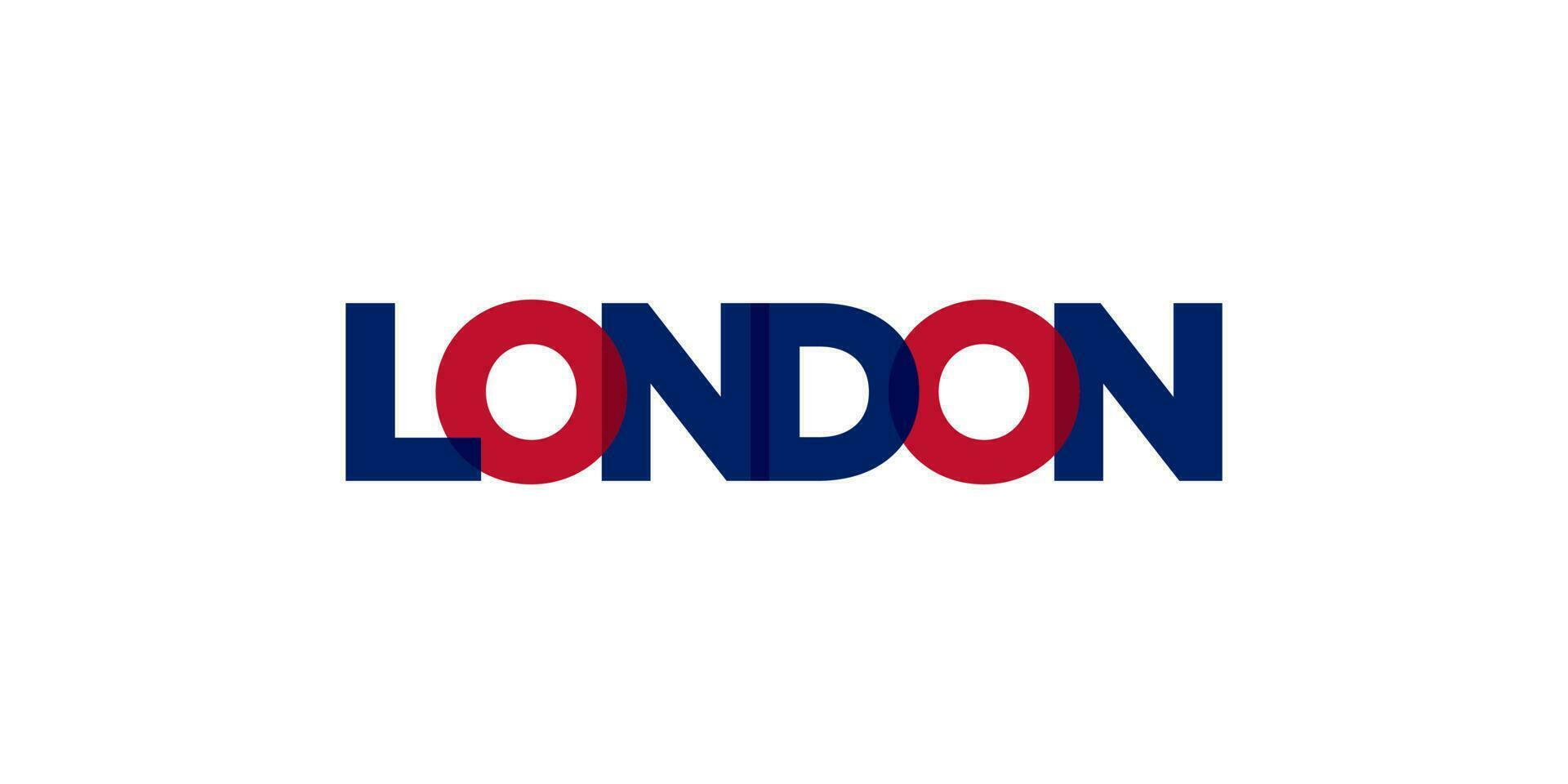 London city in the United Kingdom. The design features a geometric style illustration with bold typography in a modern font on white background. vector