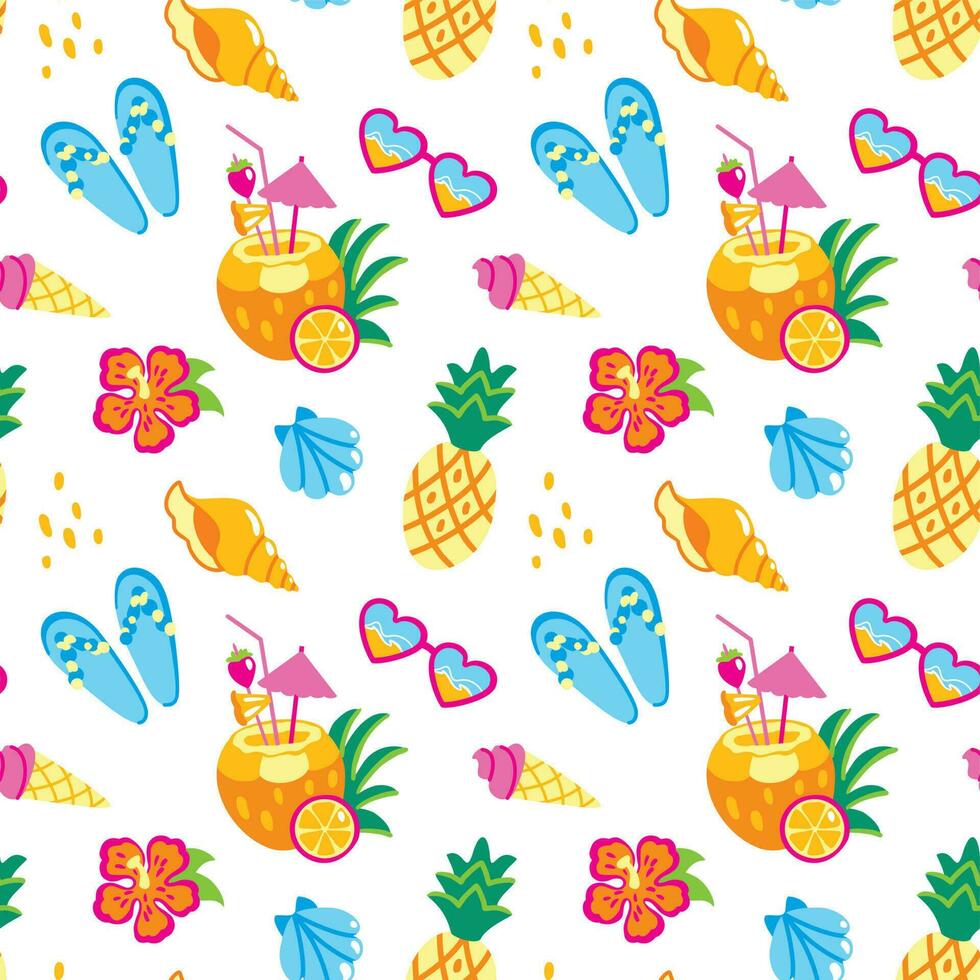 verano playa, tropical hojas, hielo crema, Coco, cócteles, vacaciones. sin costura modelo para tela, envase, textil, fondo de pantalla, vestir. vector. vector