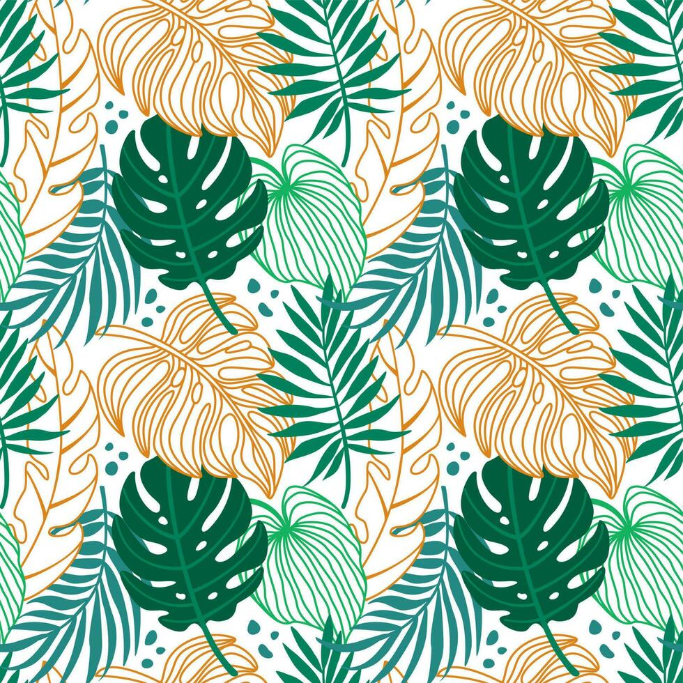 Exotic leaves. Tropical illustration. Summer print. Seamless pattern for fabric, wrapping, textile, wallpaper, clothes. Vector. vector