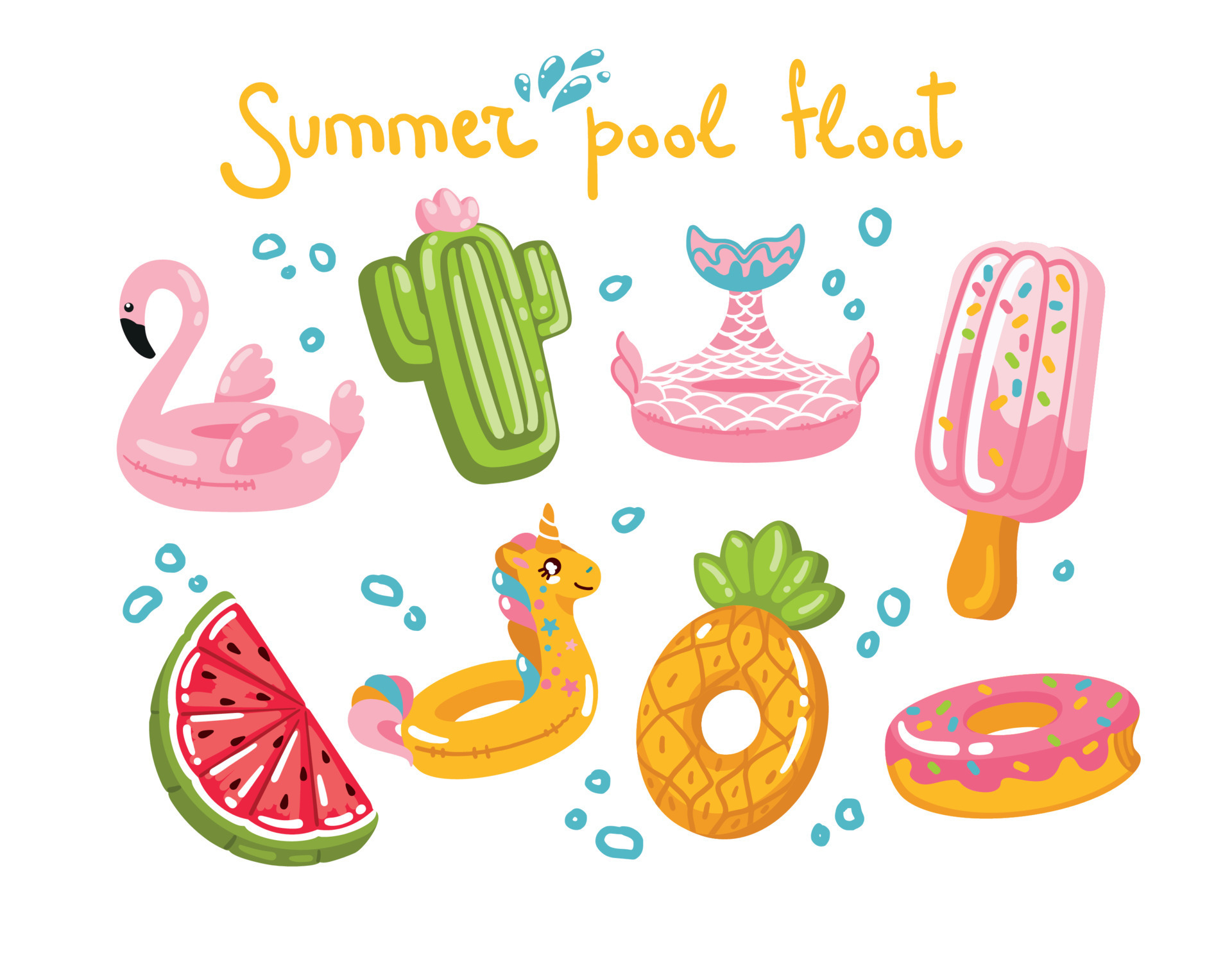 Collections of various inflatable pool floats. Set of icons. Summer