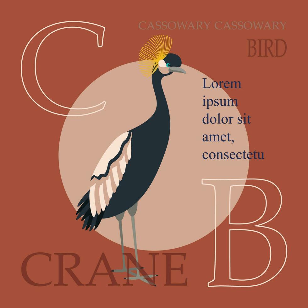 Poster, banner with crane bird and text. Poster layout design. vector