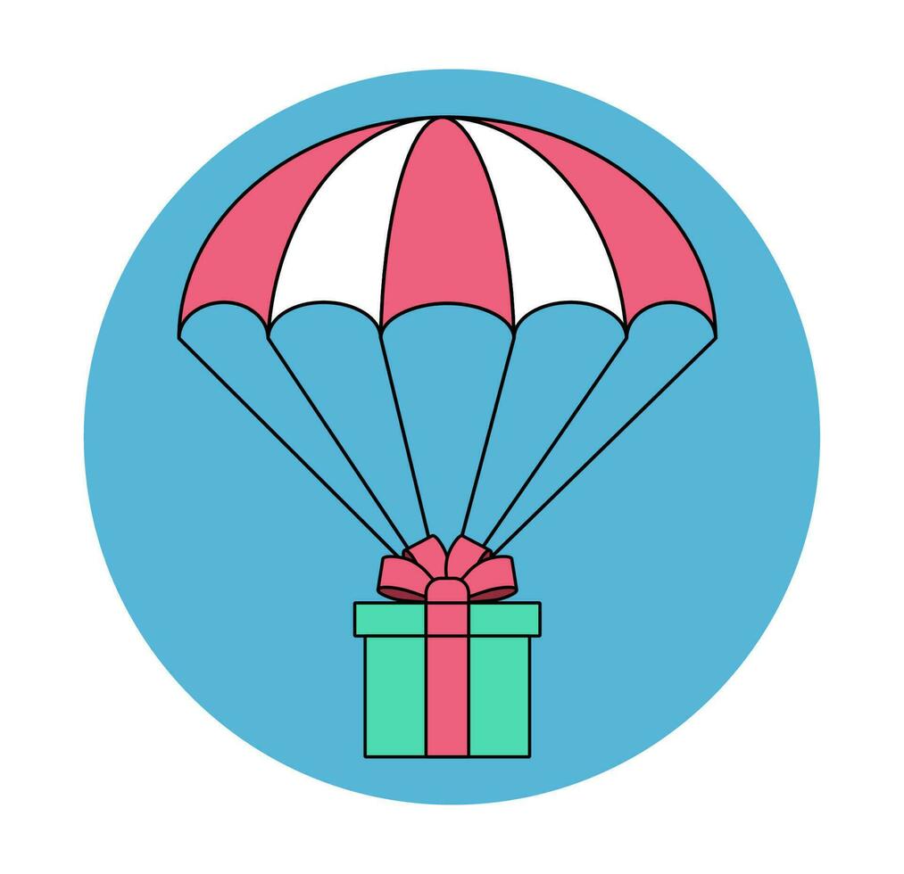 un regalo caja gotas por paracaídas en el antecedentes de el cielo vector