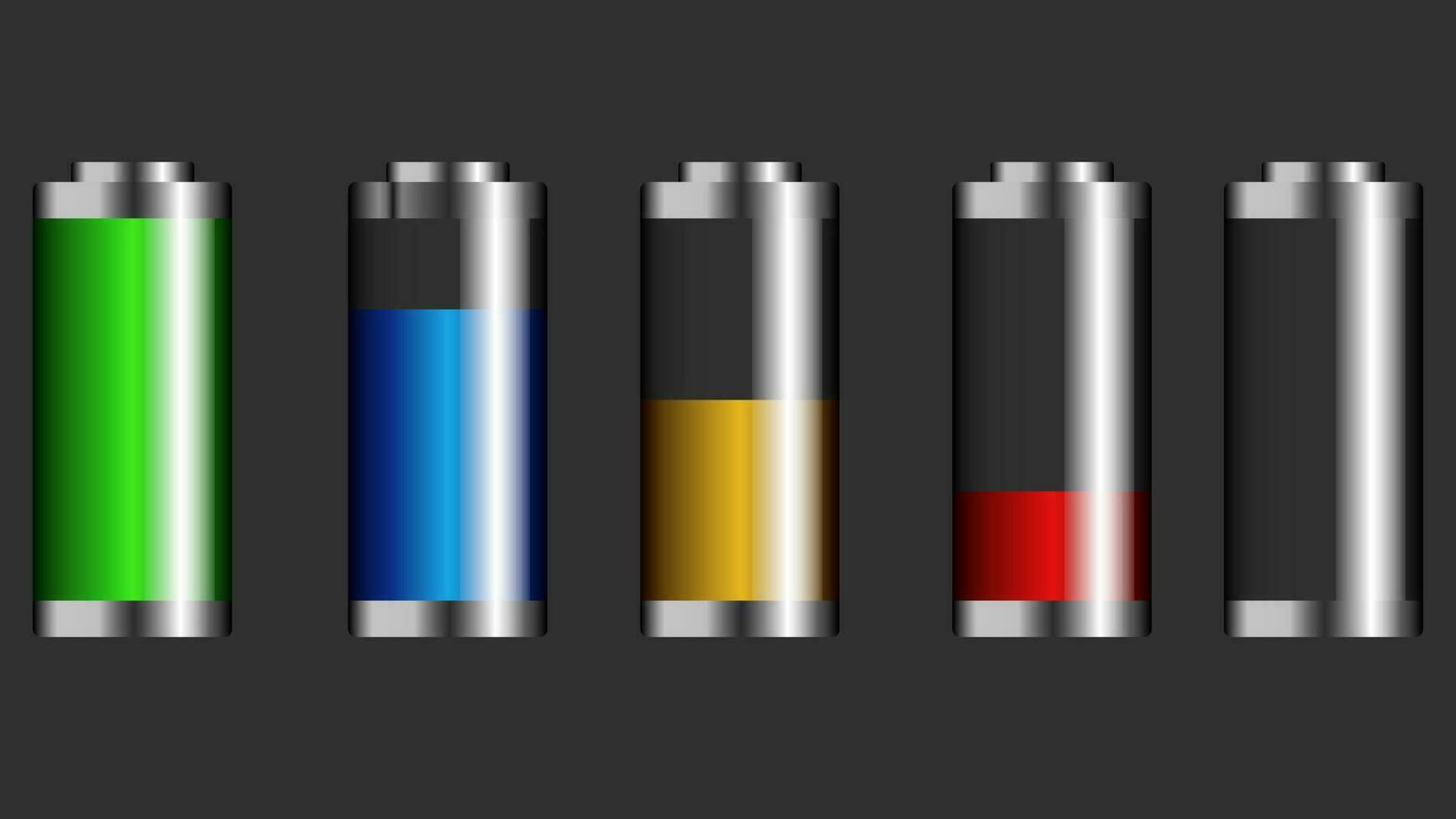 A set of glass batteries. Battery charge level vector