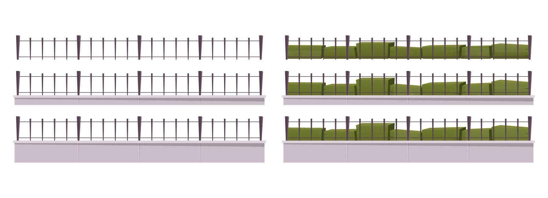Cartoon metal fence collection vector illustration isolated on white