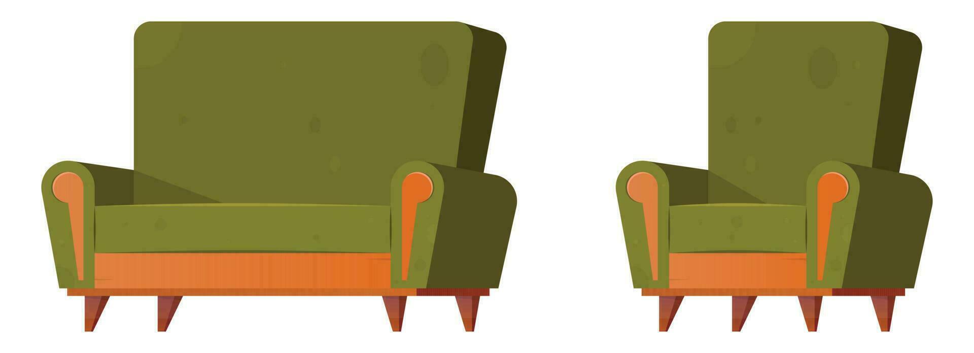 Cartoon armchair and sofa vector illustration isolated on white