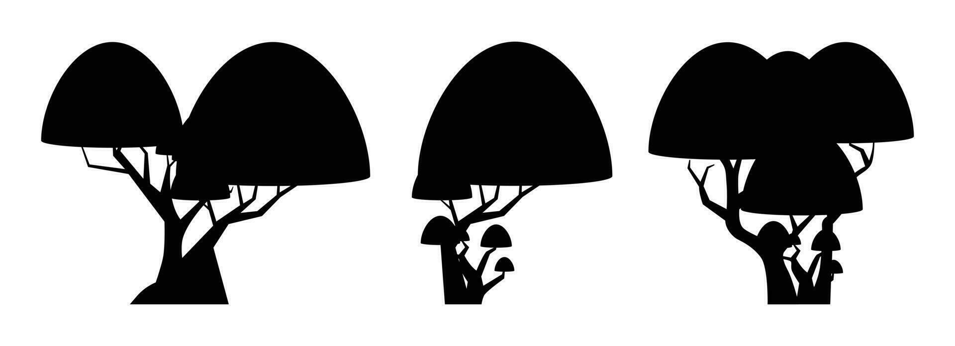 Cartoon tree silhouette collection isolated on white. Forest trees vector illustration