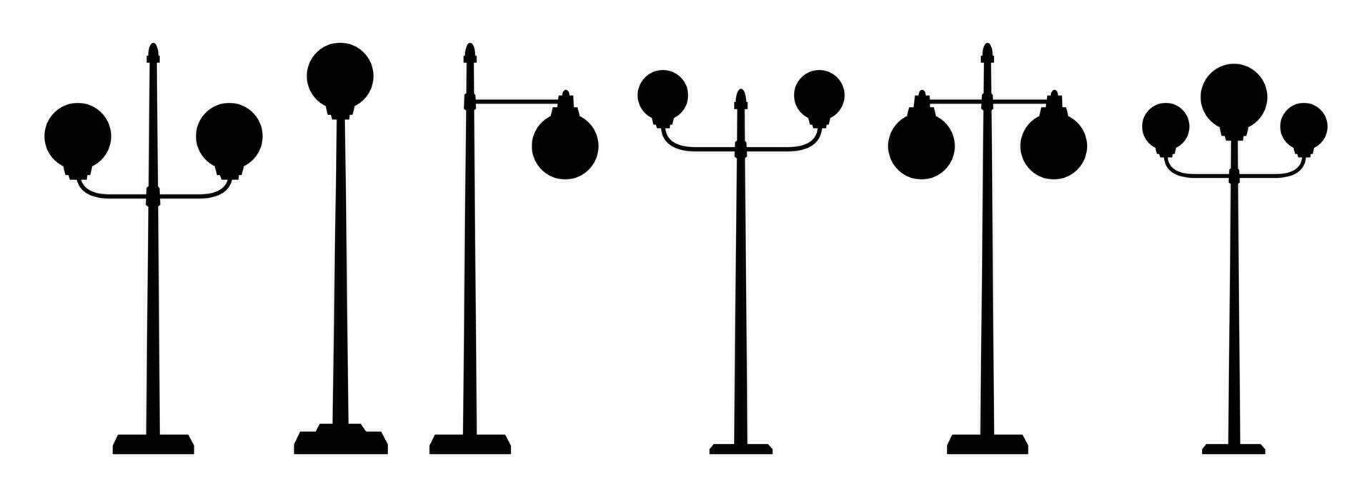 Cartoon city street light silhouette collection vector illustration isolated on white