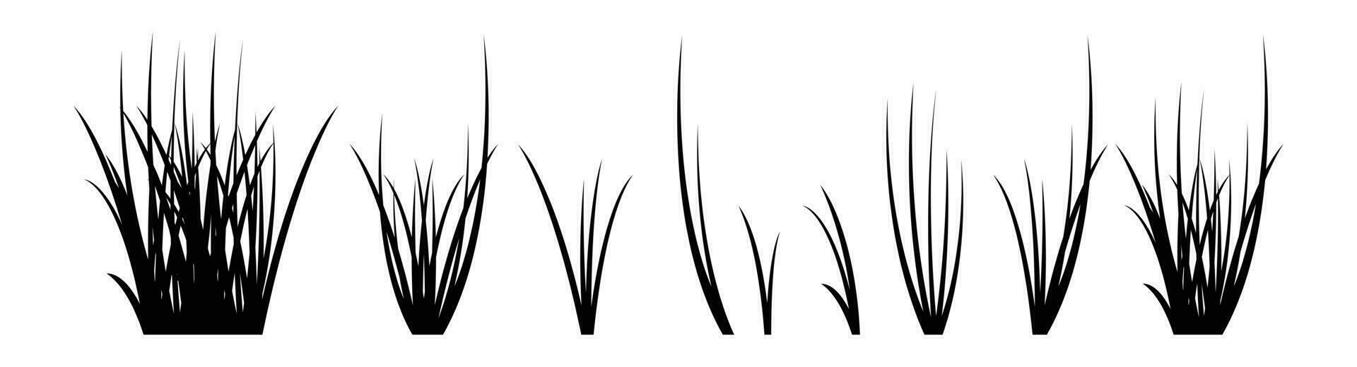 Cartoon silhouette grass leaves collection vector illustration isolated on white