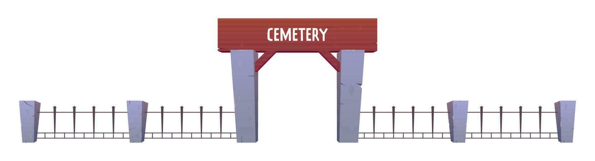 Cemetery fence and entrance to the cemetery in cartoon style. Vector illustration isolated on white