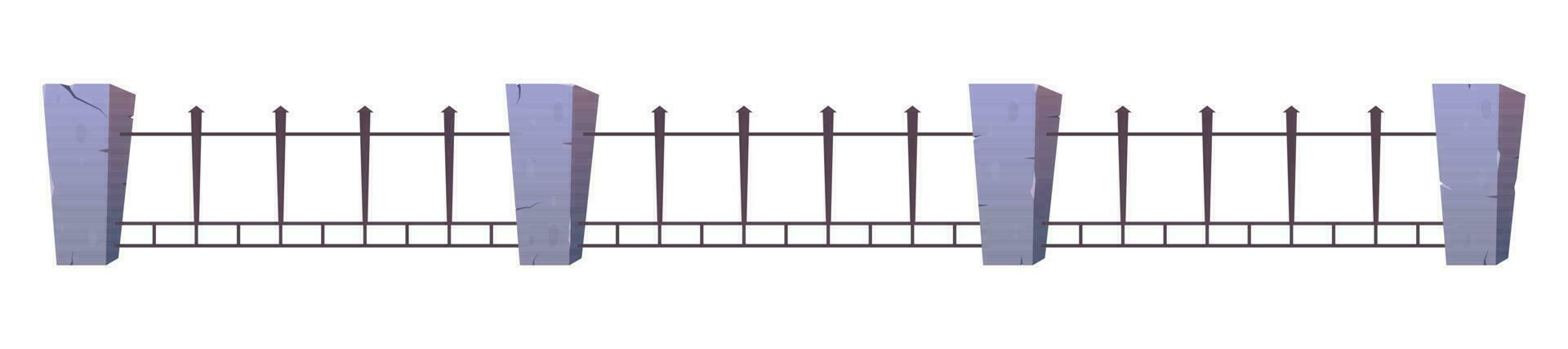 Steel fence with concrete posts in cartoon style vector