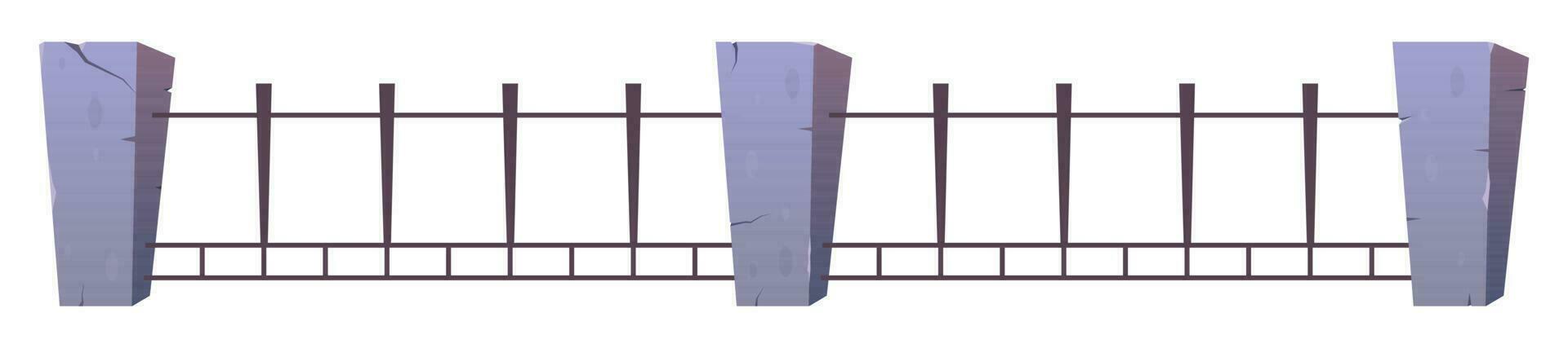 Steel fence with concrete posts in cartoon style vector