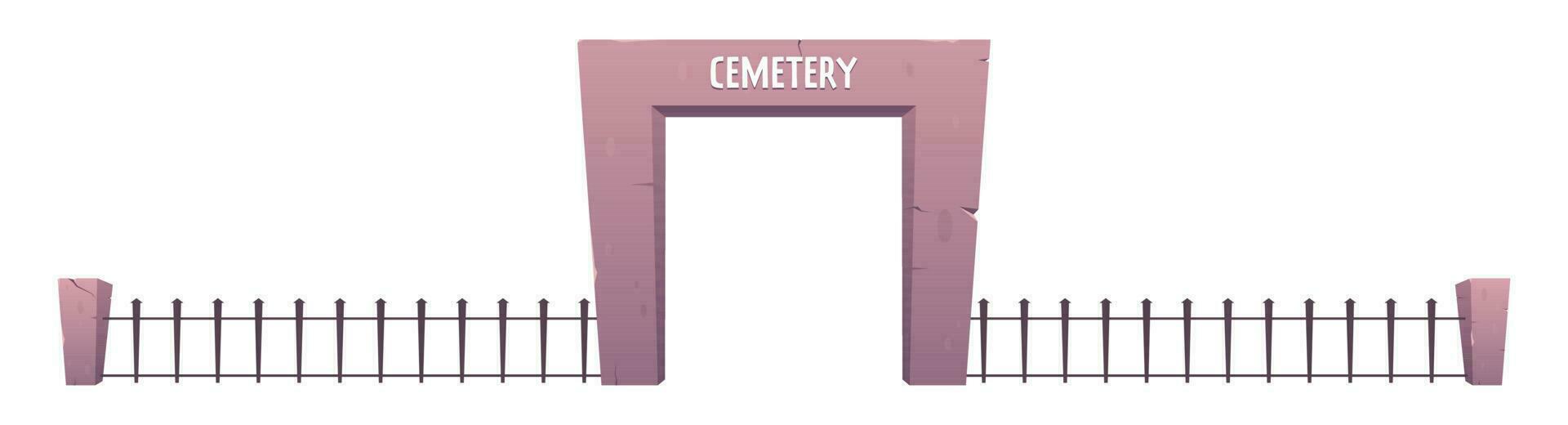 Cemetery fence and entrance to the cemetery in cartoon style. Vector illustration isolated on white