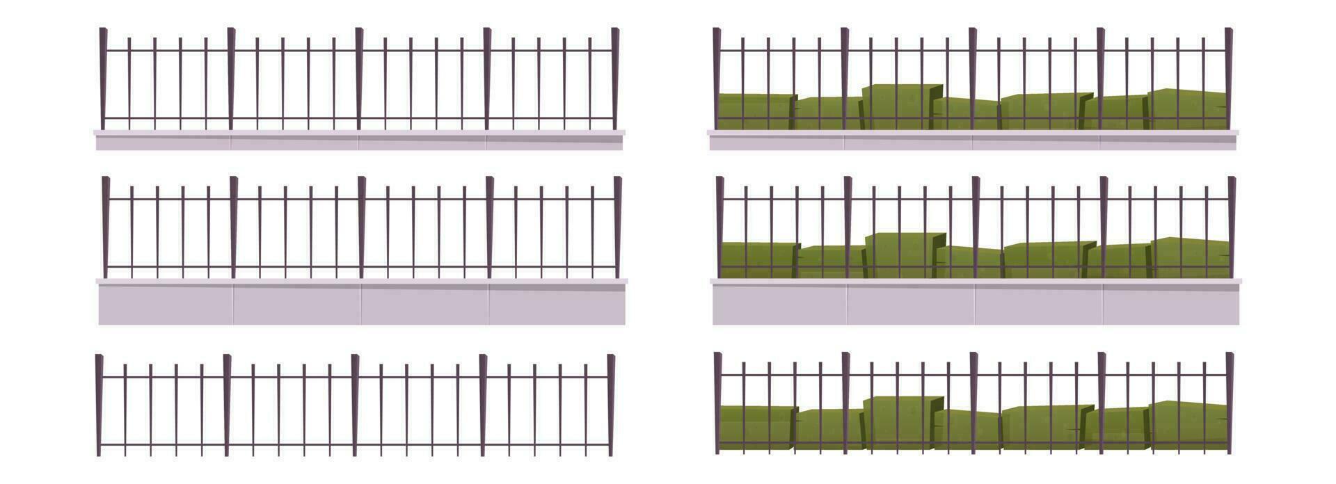 Cartoon metal fence collection vector illustration isolated on white