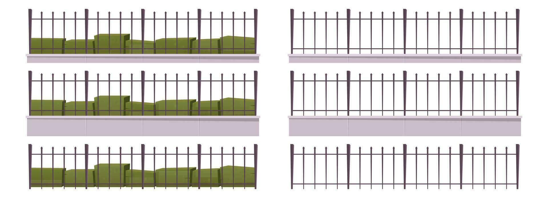 Cartoon metal fence collection vector illustration isolated on white