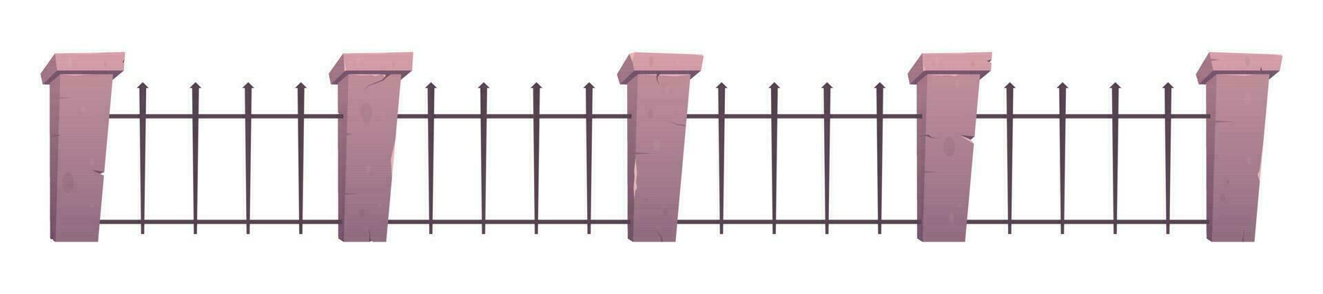 Steel fence with concrete posts in cartoon style vector
