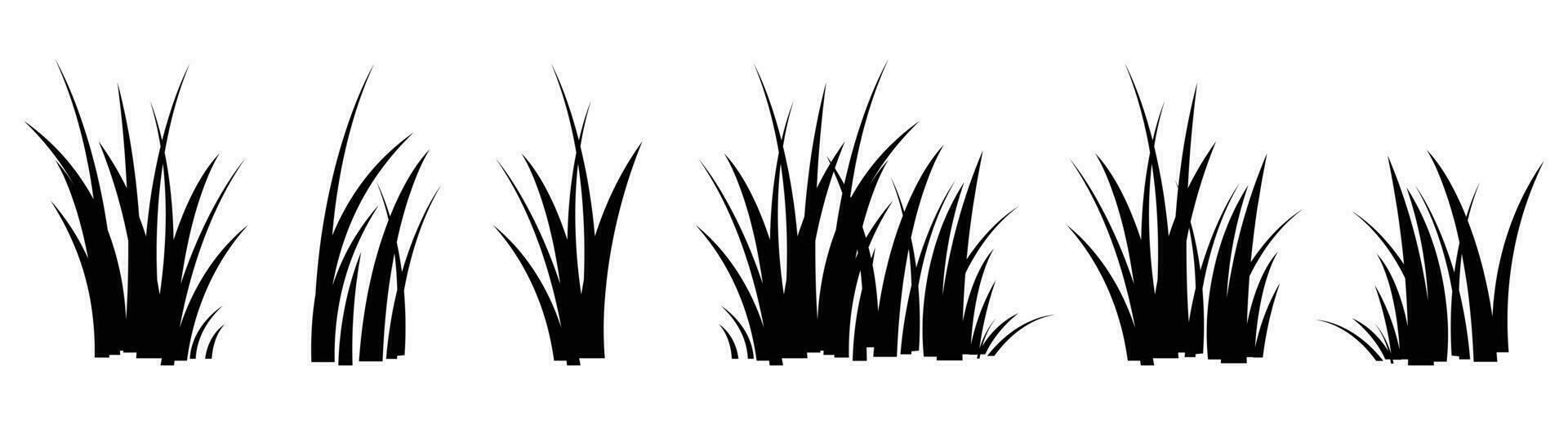 Cartoon silhouette grass leaves collection vector illustration isolated on white