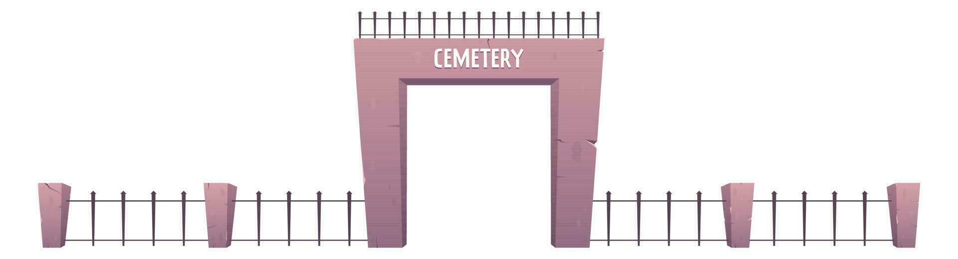 Cemetery fence and entrance to the cemetery in cartoon style. Vector illustration isolated on white