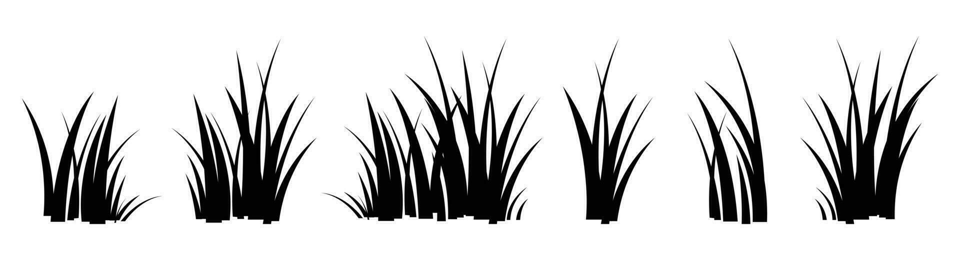 Cartoon silhouette grass leaves collection vector illustration isolated on white