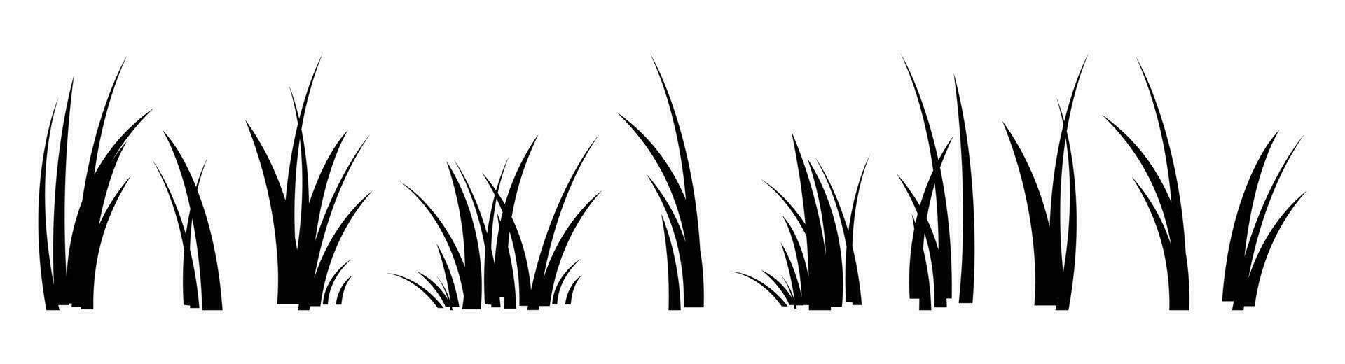 Cartoon silhouette grass leaves collection vector illustration isolated on white