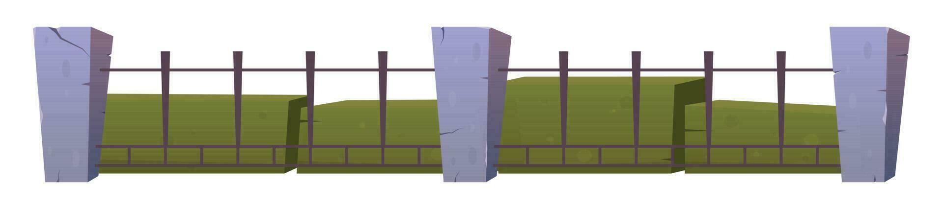 Steel fence with concrete posts in cartoon style vector