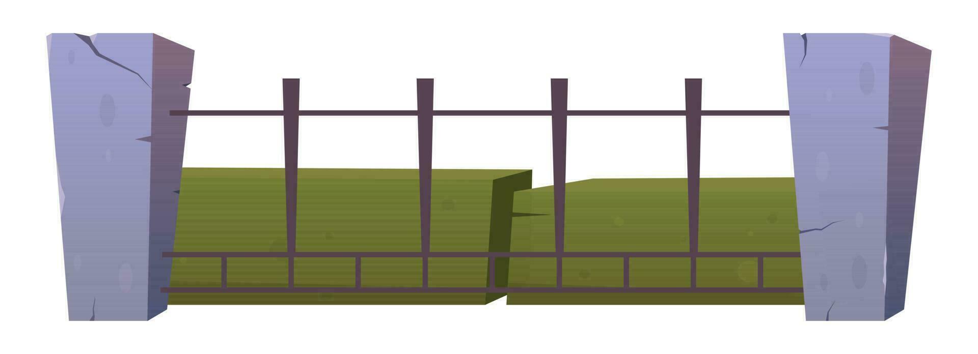 Steel fence with concrete posts in cartoon style vector