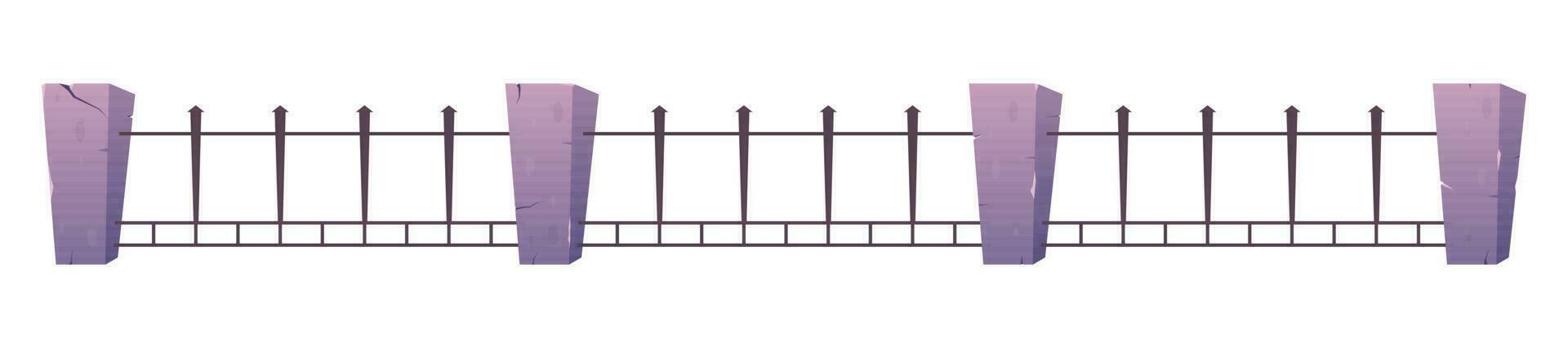 Steel fence with concrete posts in cartoon style vector