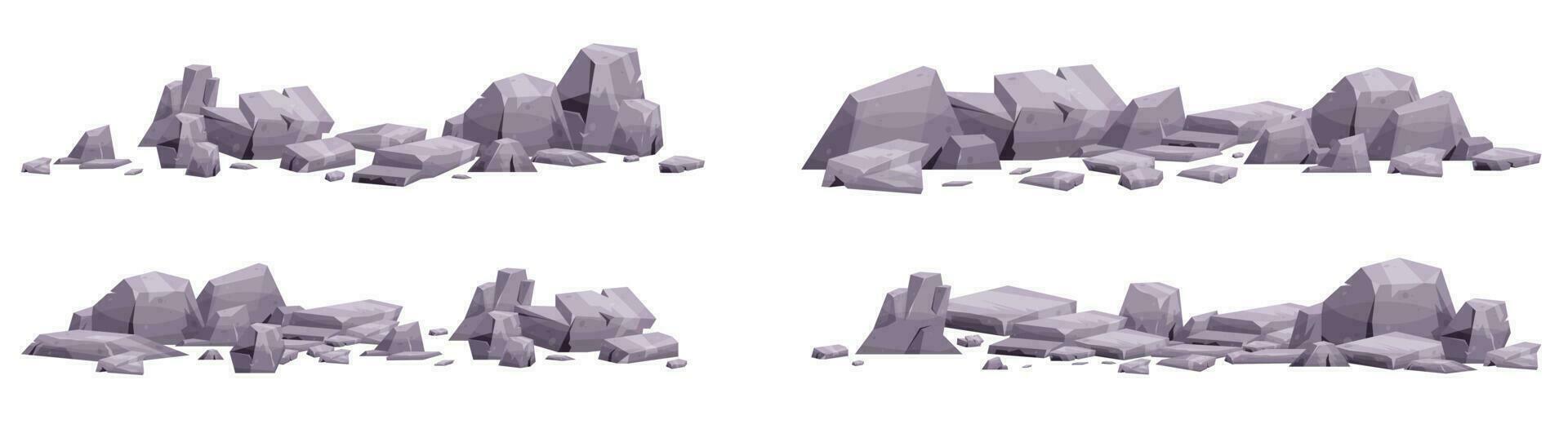 Cartoon stones collection isolated on white. Pieces of mountain rock and desert stones vector illustration