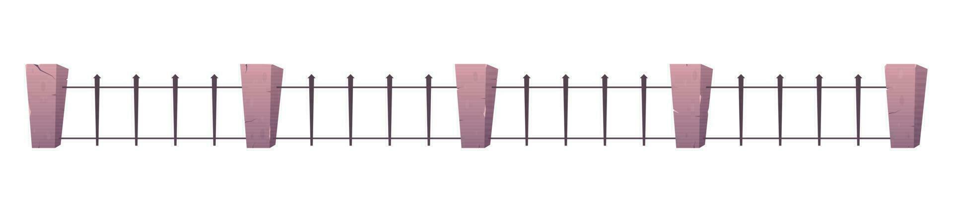 Steel fence with concrete posts in cartoon style vector