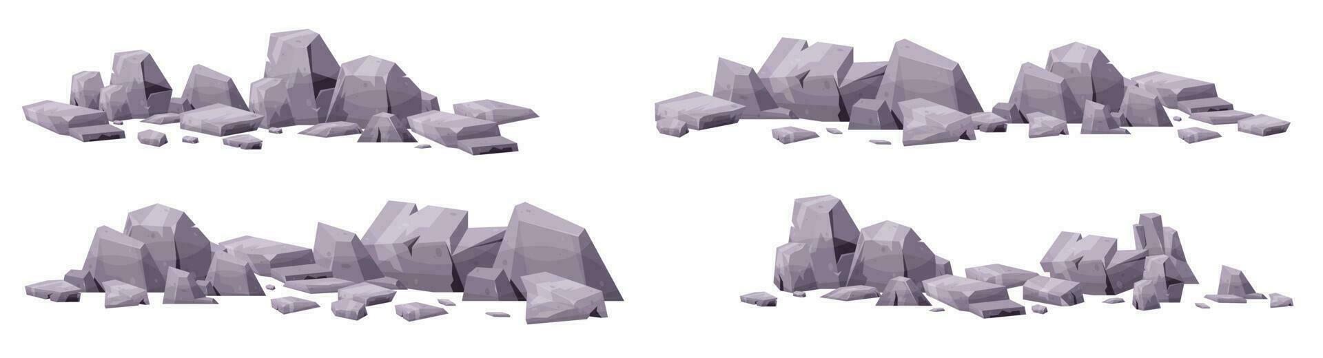 Cartoon stones collection isolated on white. Pieces of mountain rock and desert stones vector illustration