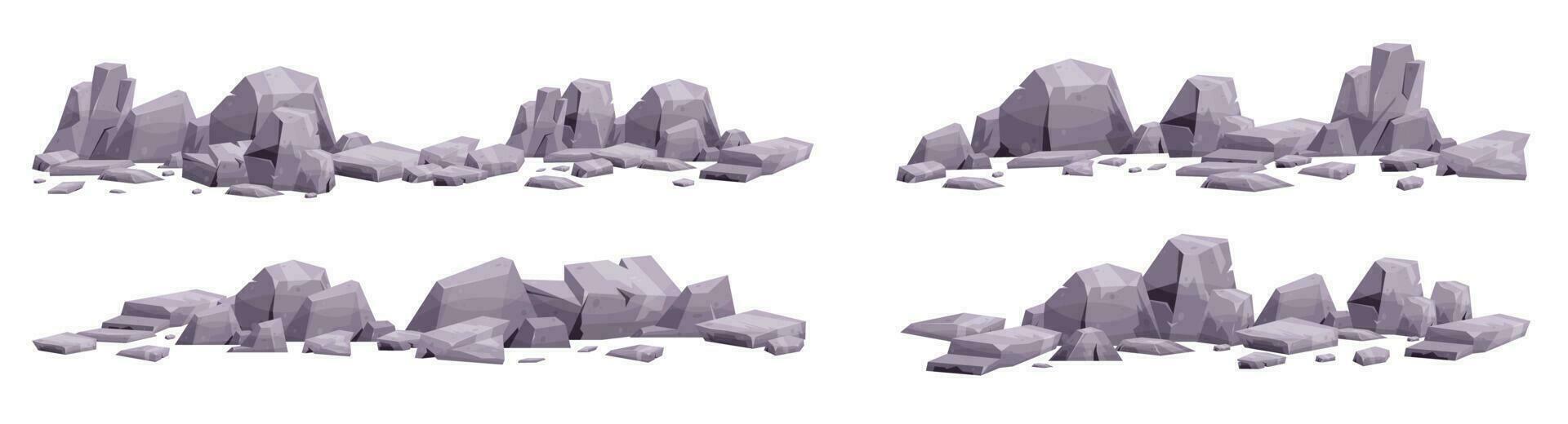 Cartoon stones collection isolated on white. Pieces of mountain rock and desert stones vector illustration