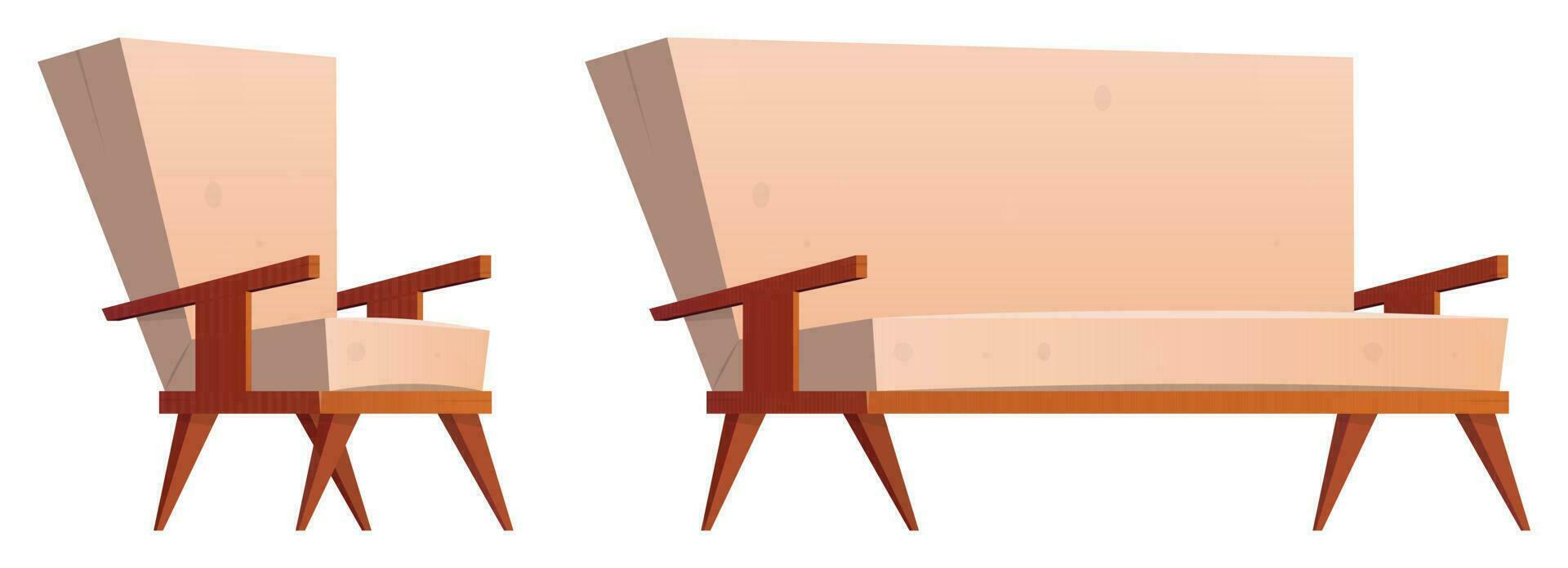 Cartoon armchair and sofa vector illustration isolated on white