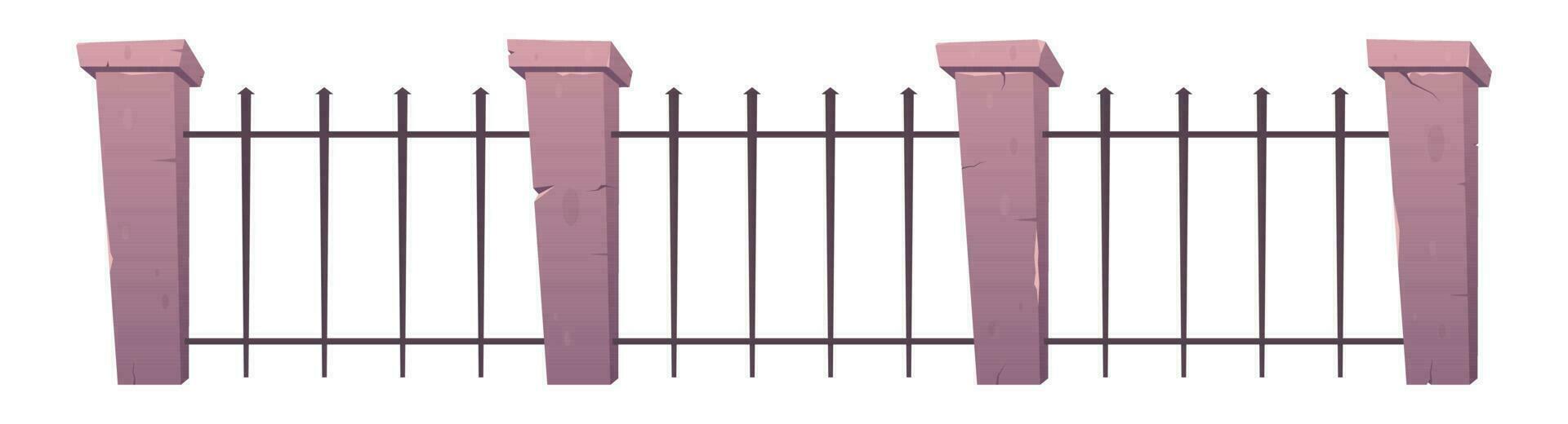 Entry gates and fence made from steel and concrete in cartoon style vector illustration