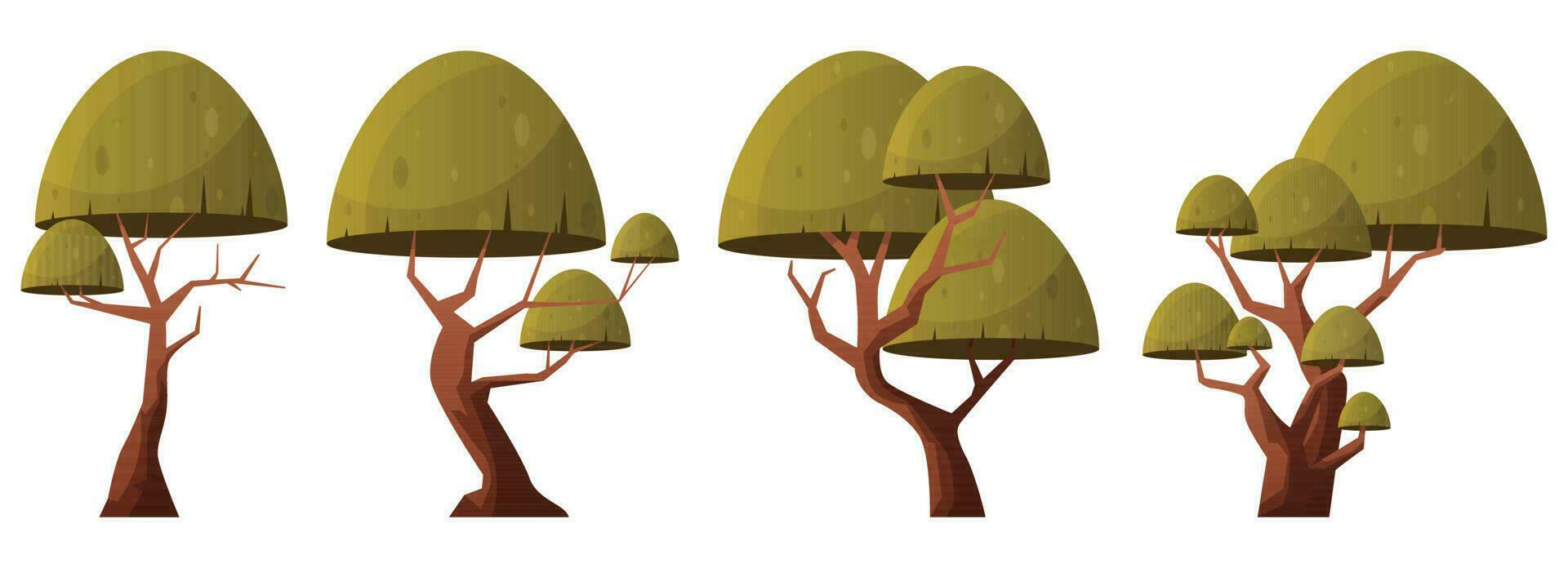 vistoso dibujos animados árbol colección aislado en blanco. bosque arboles vector ilustración