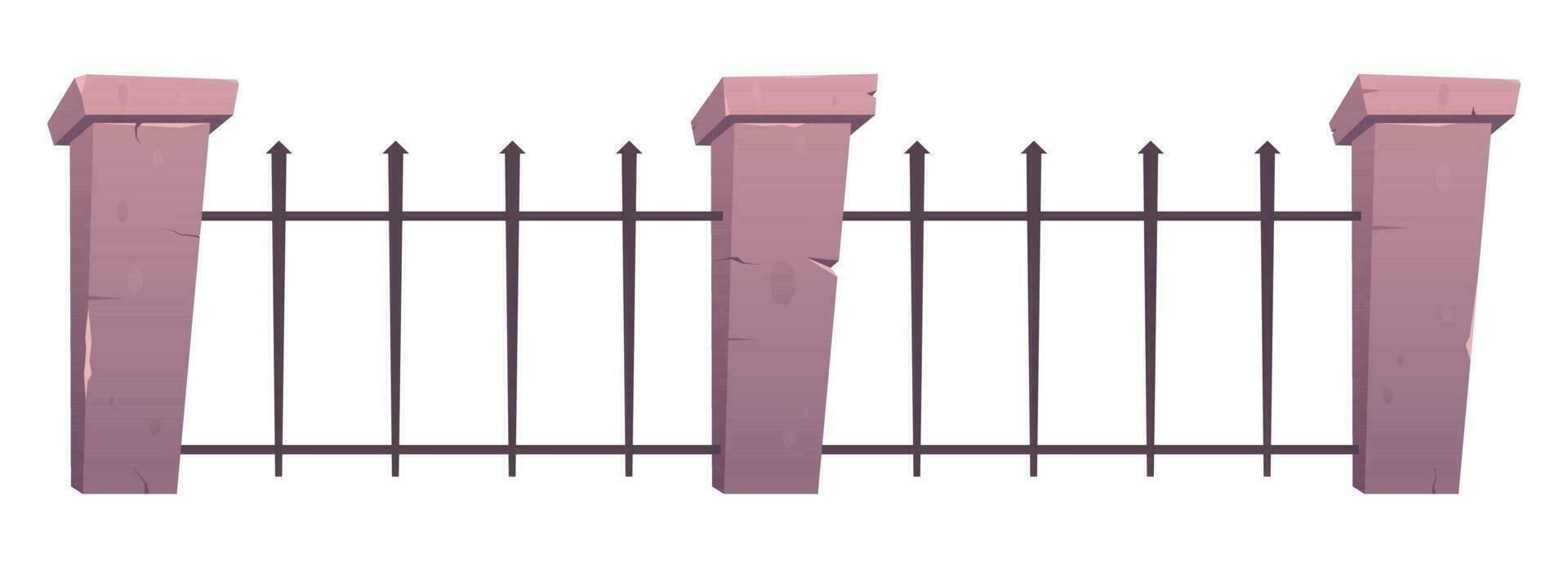 Steel fence with concrete posts in cartoon style vector