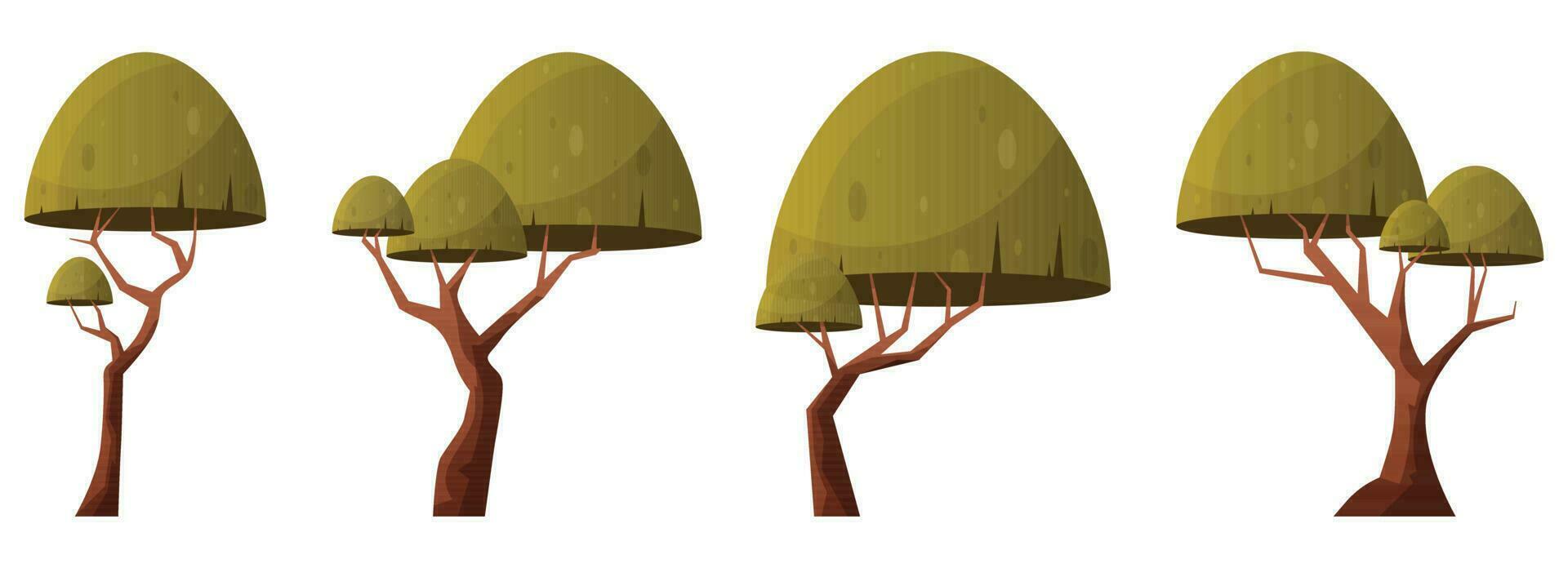 vistoso dibujos animados árbol colección aislado en blanco. bosque arboles vector ilustración