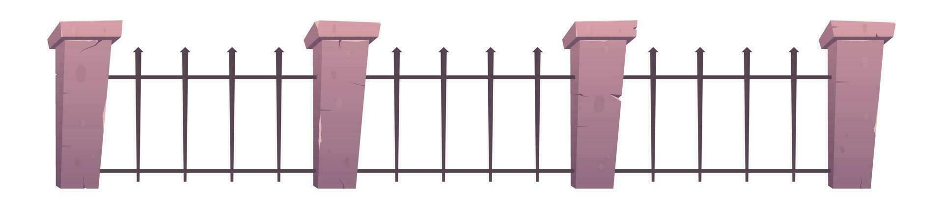 Steel fence with concrete posts in cartoon style vector