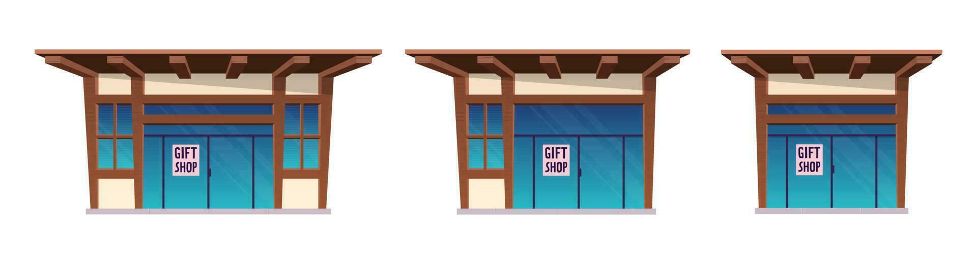 Tickets shop and gift shop building in cartoon style vector illustration isolated on white