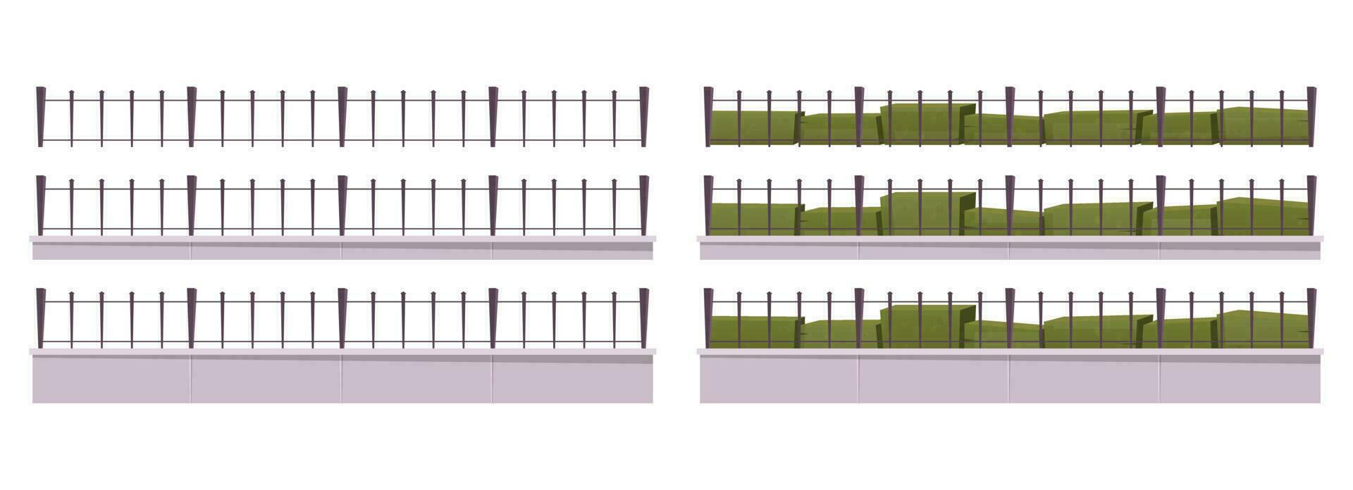 Cartoon metal fence collection vector illustration isolated on white