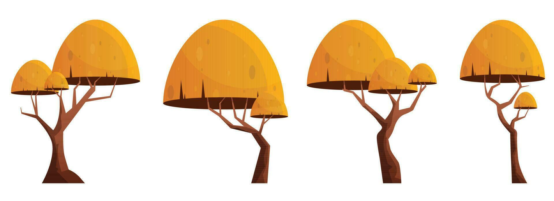 vistoso dibujos animados árbol colección aislado en blanco. bosque arboles vector ilustración